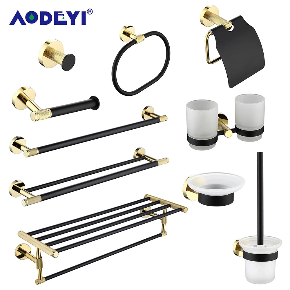 accessoires salle bains or noir moderne élégants porte serviettes savon gobelet papier wc élégance