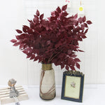 Bouquet artificiel feuilles simples moderne vase transparent hauteur 92cm rouge foncé vertclair blanc