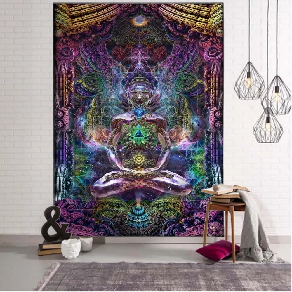 Tapisserie murale psychédélique chakra animal violet pour salon