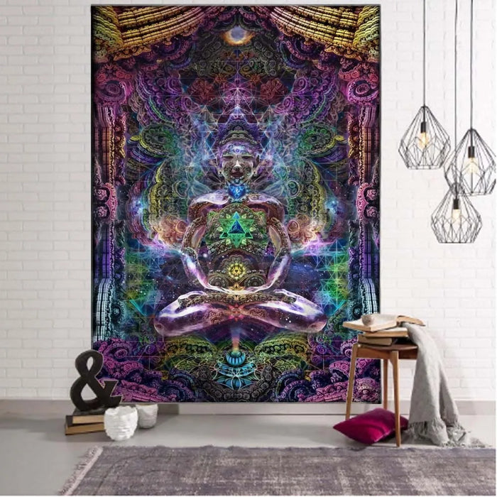 Tapisserie murale psychédélique chakra animal violet pour salon
