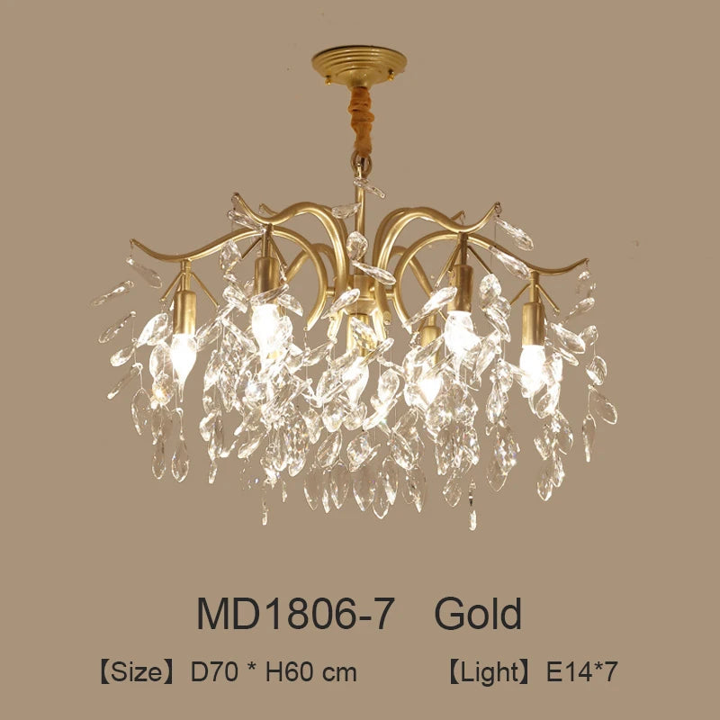 lustre moderne cristal K9 doré noir ampoules LED branches stylisées transparentes salon mariage