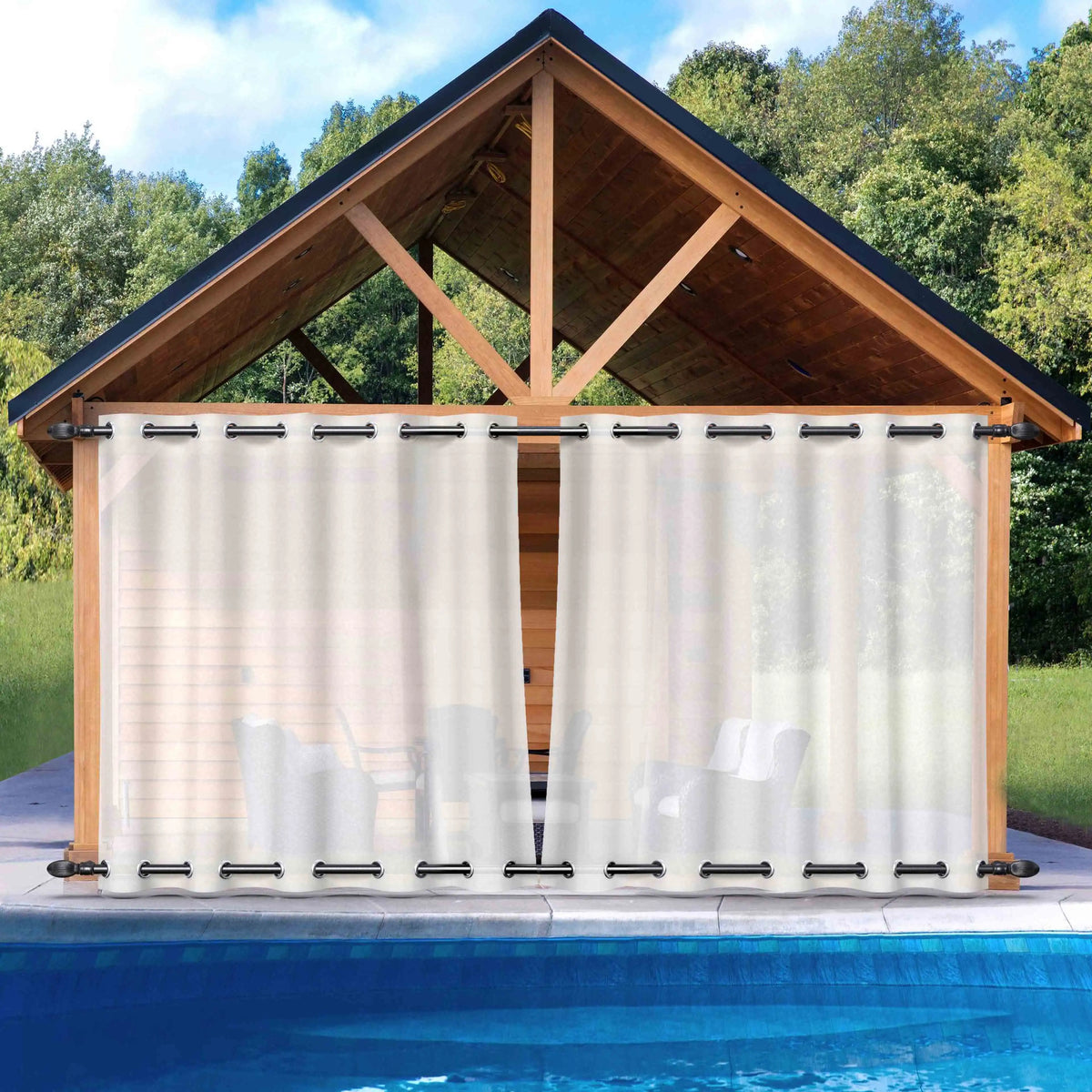 rideau blanc transparent moderne extérieur patio hospitalière waterproof 100% polyester