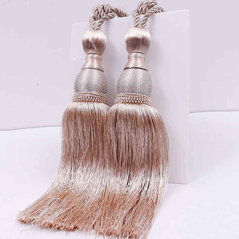 pompons rideau élégants rose doré gris rouge marron tissu uni noeuds décoratifs fixés
