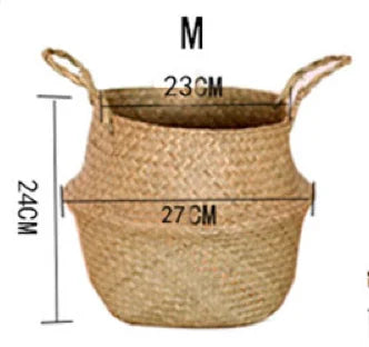 panier pliable osier tissé motifs réguliers poignées cuir naturel rustique jardin