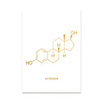Schéma moléculaire doré représentant la structure chimique de l'estrogène.