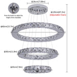 suspension lumineuse moderne anneaux cristal poli blanc doré strass haute luminosité télécommande
