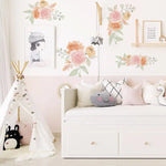 stickers muraux fleurs watercolor rose beige vert clair autoadhésifs intérieur décoration florale chambre salon