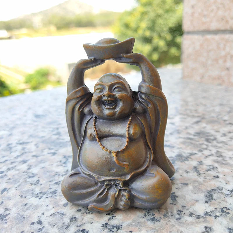 statue bouddha souriant bronze vieilli résine maison jardin décoration traditionnelle asiatique coupe prosperityargent