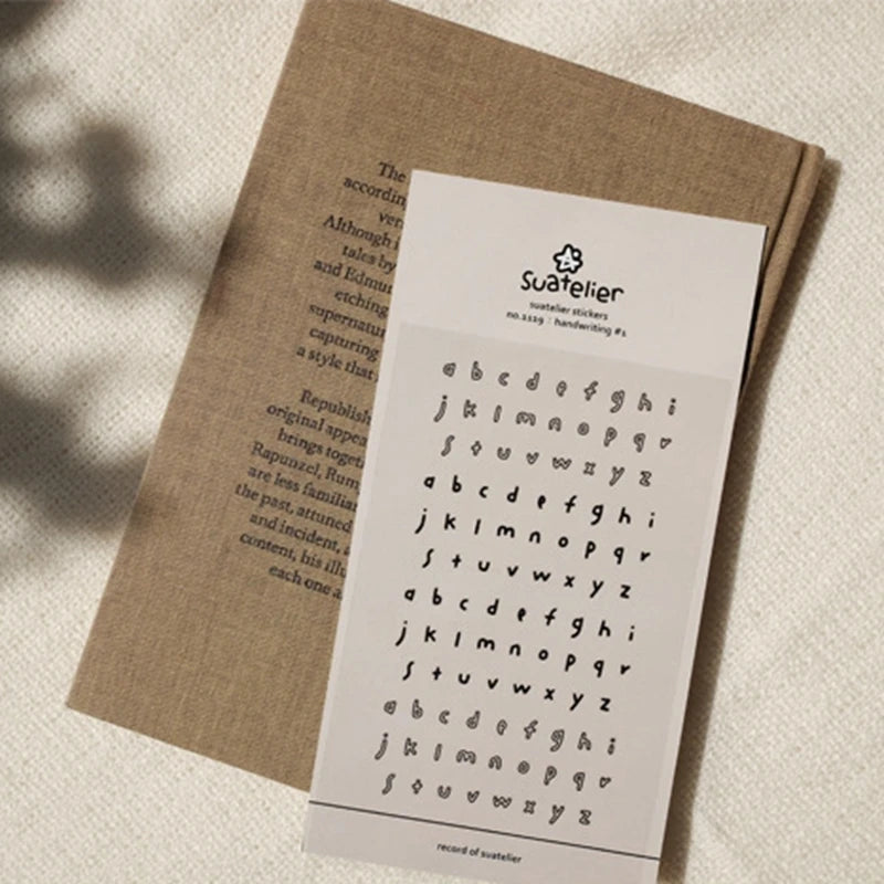 stickers alphabet manuscrit vintage calligraphique orange beige blanc noir semi transparents adhésifs journal scrapbooking
