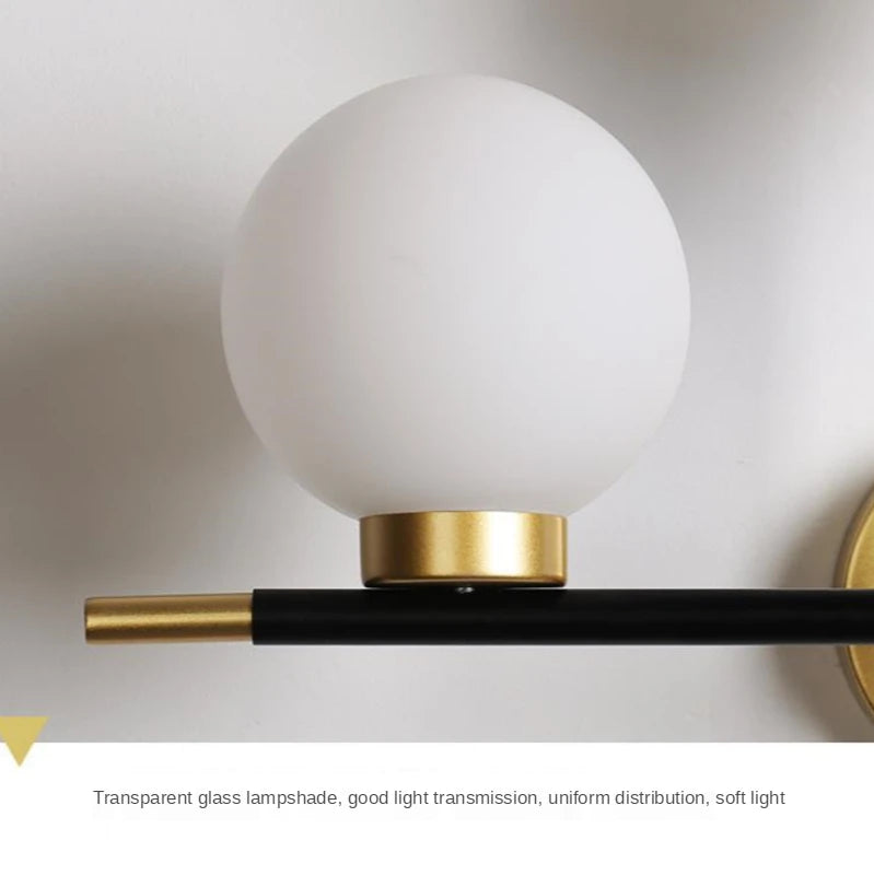 applique murale moderne globes opalescents verre translucide noir doré chambre salon entrée minimaliste