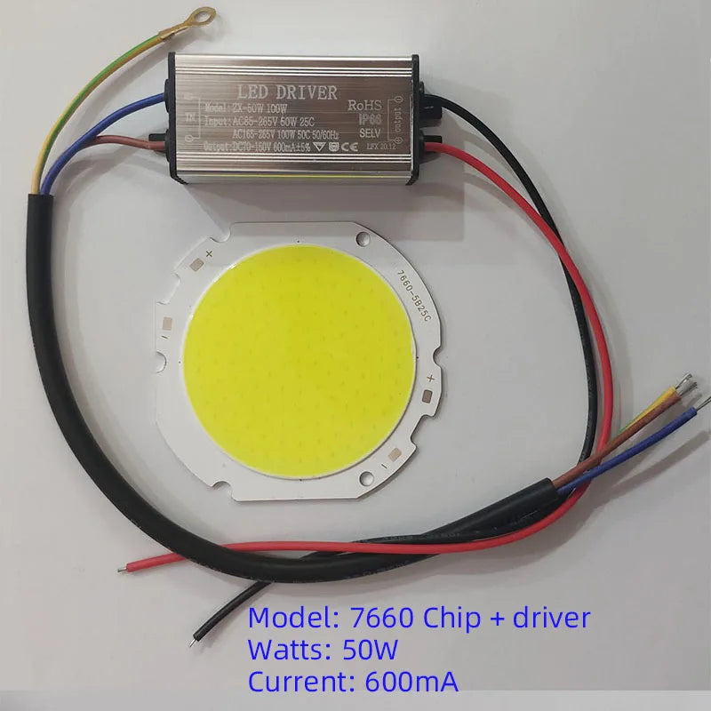 puce led cob 50w driver câbles lampadaire extérieur blanc jaune électronique