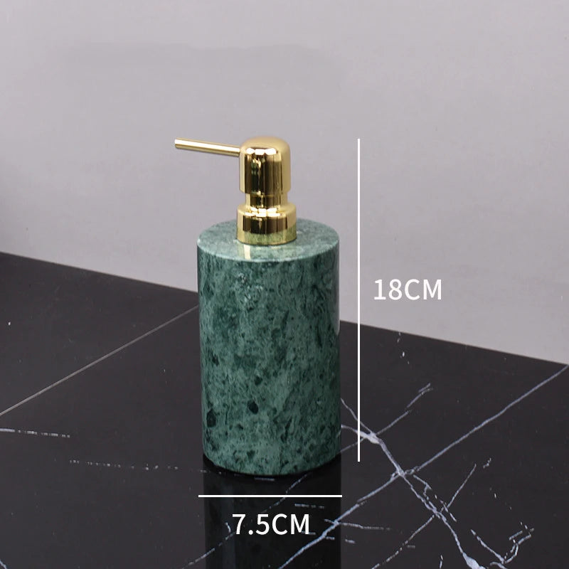 ensemble salle bain marbre vert doré distributeur savon porte brosse dents plateau rangement