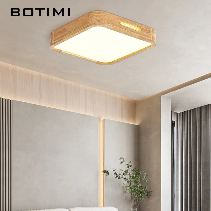 plafonnier moderne bois naturel finition lisse éclairage quotidien télécommande led minimaliste
