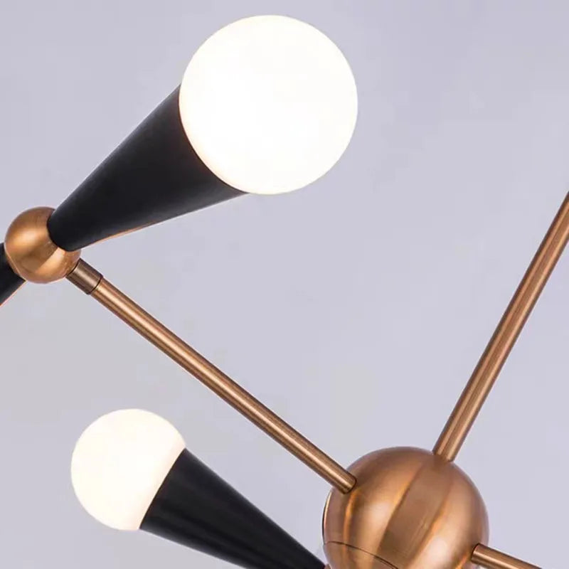 lustre suspension moderne or noir 12 sphères blanches structure métallique