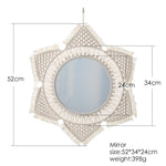miroir decoratif boheme macramé franges étoile tressage blanc cassé geometrique chambre salon