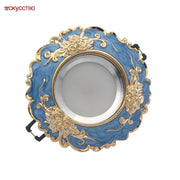 lumière encastrée bleu or décor floral baroque spot émaillé moderne chambre salon