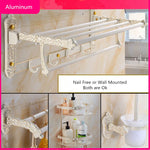 étagère salle bain blanc doré ornements sculptés finition art déco porte serviettes savon brosse