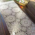 nappe coton crochetée fleur motif rustique table manger blanc cassé crème ajourée vintage 40x100cm