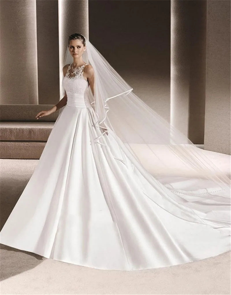 voile mariée double couche satin blanc élégant fixation tulle polyester adultère