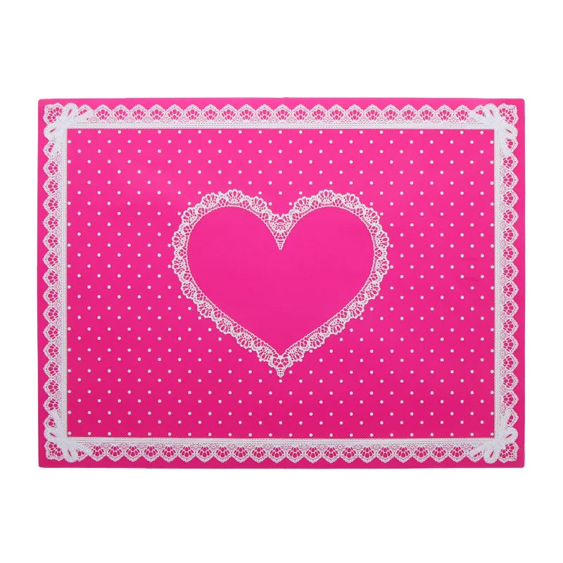 serviettes silicone points blancs noir rose bordure dentelle nail art classique coeurs pliableswasher resistant