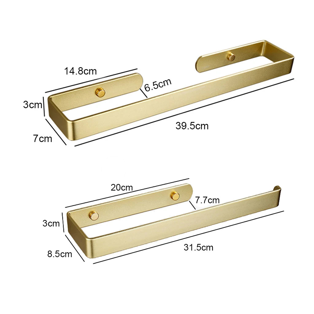 Porte-serviettes doré fixé au mur avec serviettes suspendues