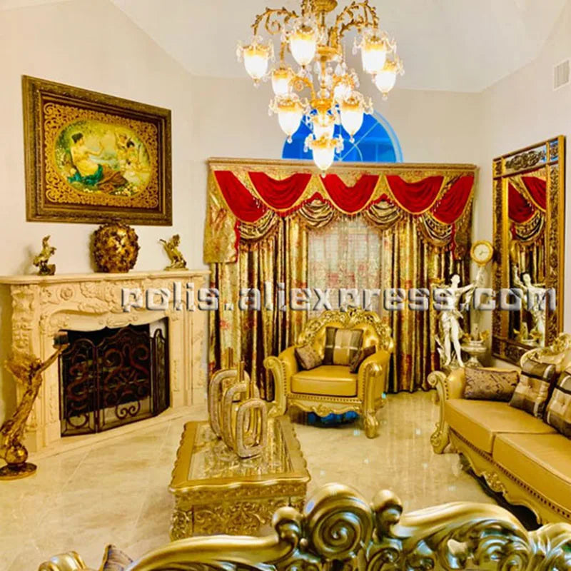 rideau floral transparent velours or rouge vert classique baroque
