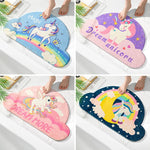 tapis bain licorne arc ciel nuages étoiles adhésif antidérapant bleu rose violet blanc cartoon