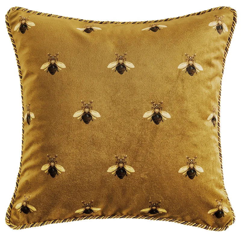 coussins décoratifs velours or motifs géométriques abeilles brodées luxueux salon chambre voiture