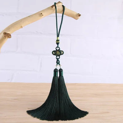 pompon soie couleur doré rose vert foncé uni opaque traditionnel fixé chainette breloque