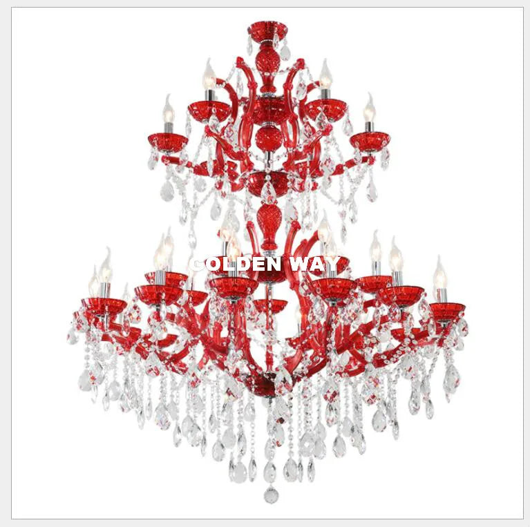 lustre cristal rouge transparent baroque classique encastrée led 105cm haute luminosité