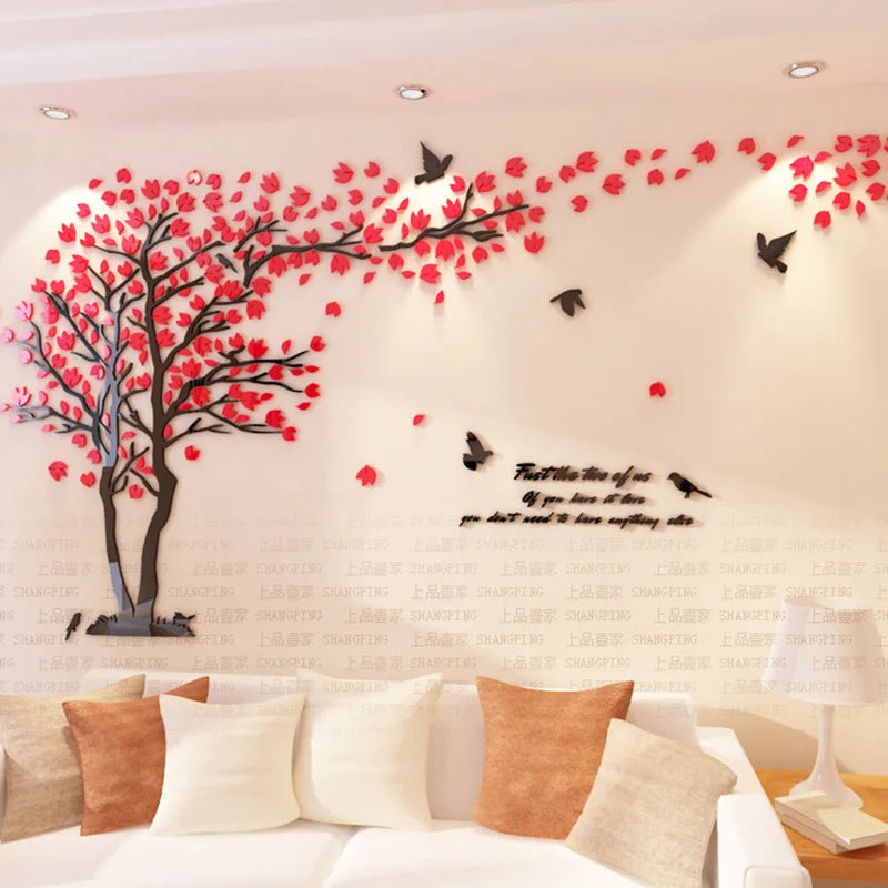 Autocollant mural arbre des amoureux acrylique 3D rose