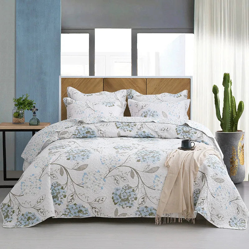 ensemble couette couverture matelassée motifs floraux coton quilté maison toutes saisons