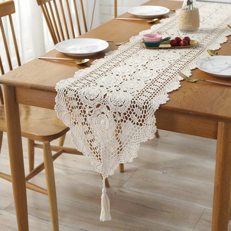 serviette table coton blanc crochetée motif floral clips décoration traditionnel