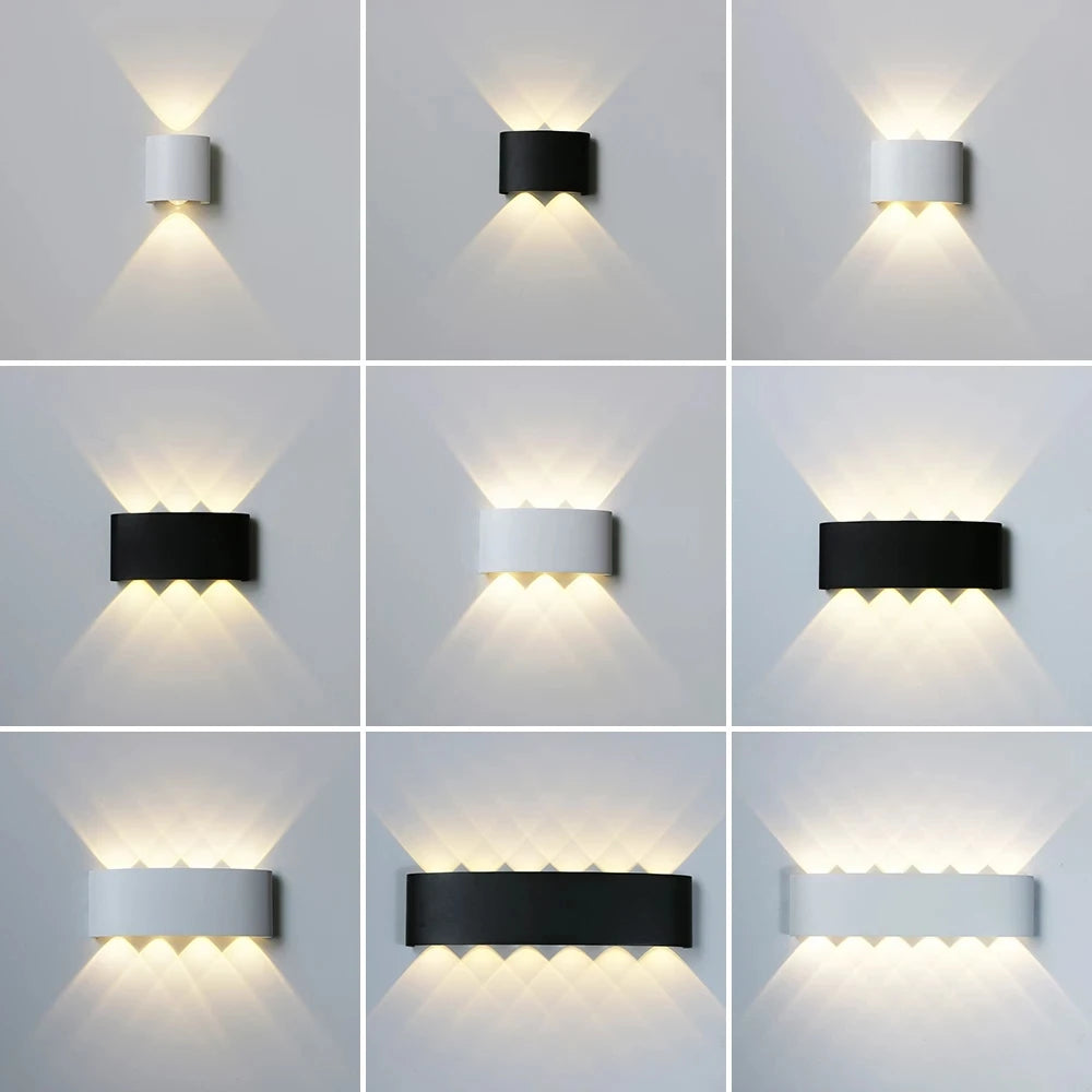 Applique murale LED étanche noire moderne pour extérieur et intérieur