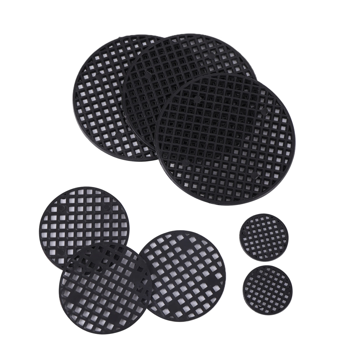 coasters plastique noir taille 7.5cm 4.5cm 2.5cm moderne grille petits carrés