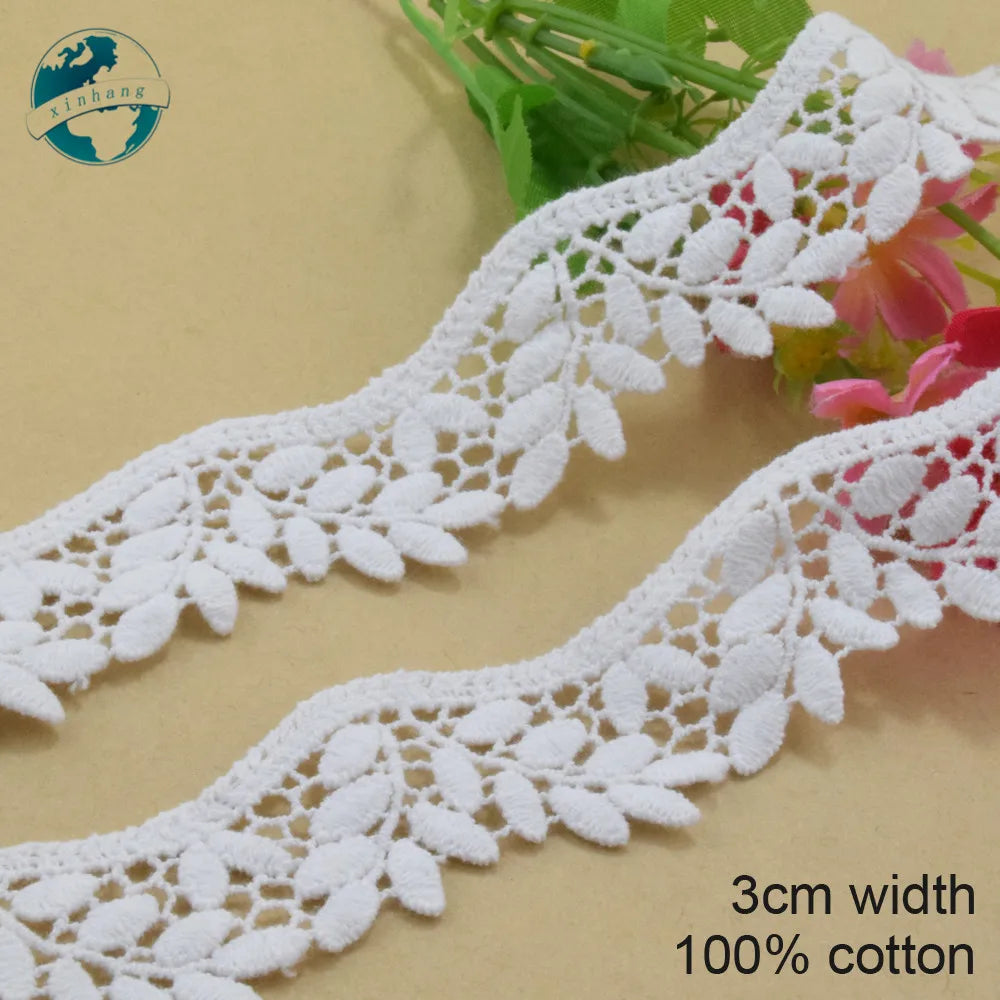 dentelle coton 3cm large motifs floraux blanc ajourée décorative vintage