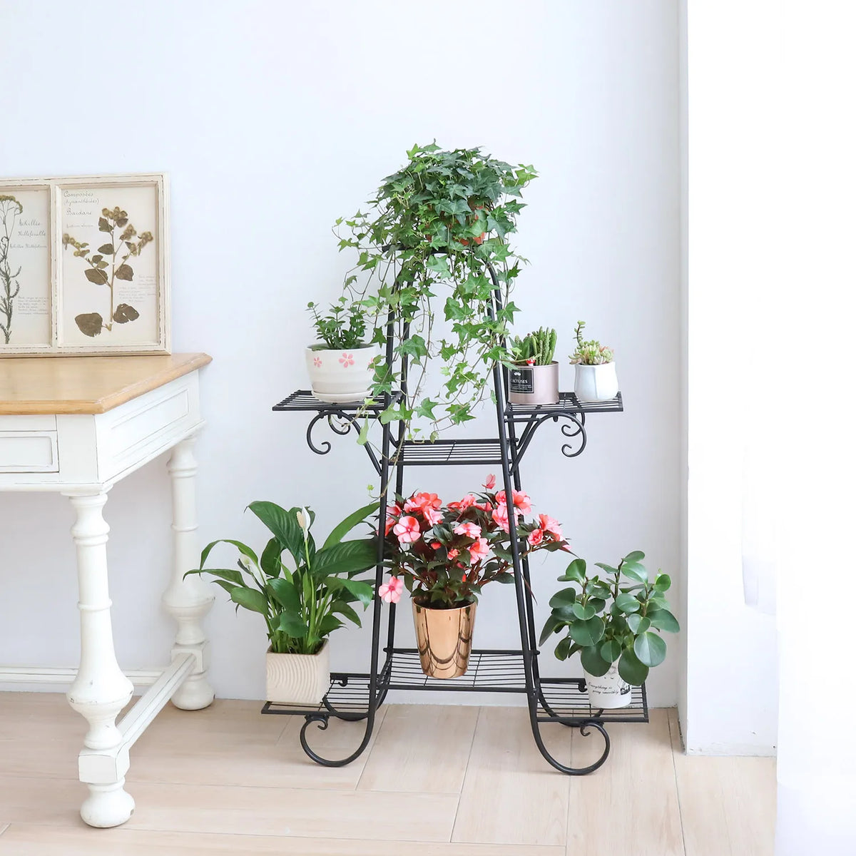 Support de plantes 7 niveaux en métal noir pour intérieur