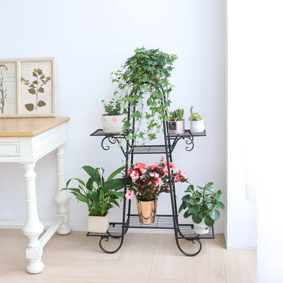 Support de plantes 7 niveaux en métal noir pour intérieur