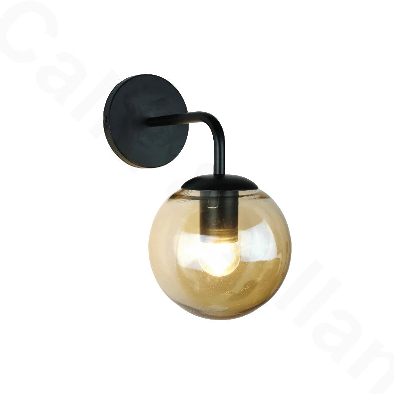 applique murale led moderne sphère verre gravée noir doré chambre salon cuisine 150mm 200mm