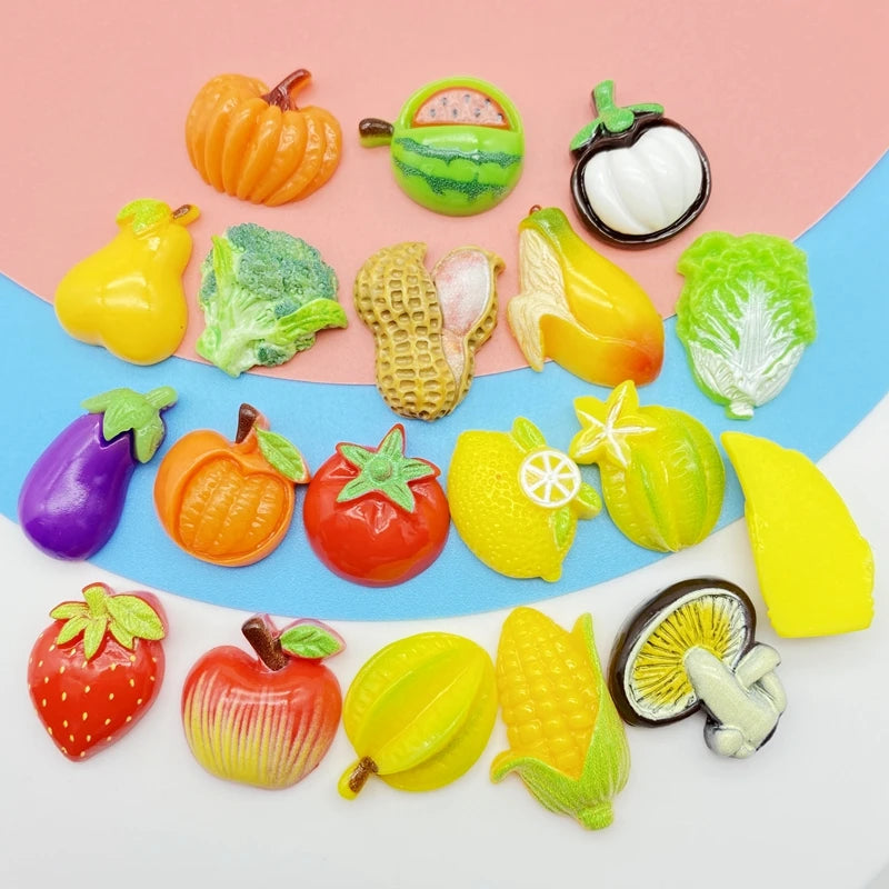 lot 20 mini cabochons résine fruits légumes réalistes bijoux bricolage décoration artisanale