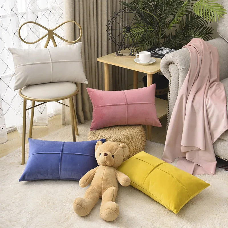 housse coussin velours décorative canapé salon moderne couleur unie simple
