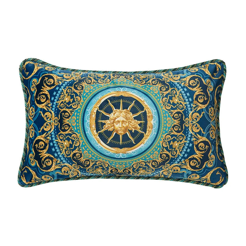 housse coussin baroque bleu doré motif soleil floral adhésif salon maison simple opacité polyester