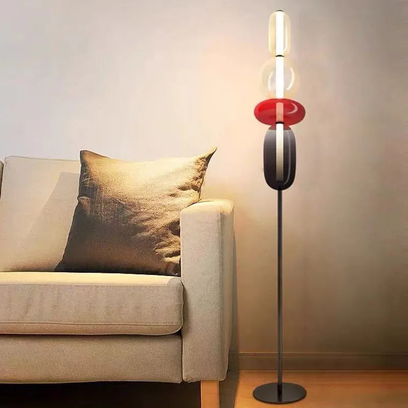 lampe sol moderne rouge blanc doré pied stable minimaliste vitrail led translucent