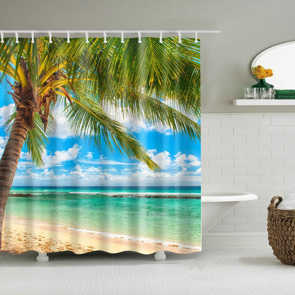 rideau douche imprimé paysages 3d opacité variable métalliques polyester moderne