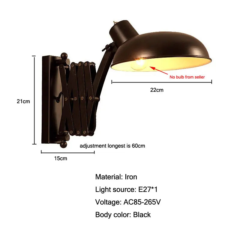 lampe murale industrielle articulée noir mat abat jour métal vis