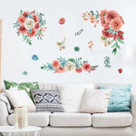 sticker mural fleurs art floral adhésif rose blanc vert bleu 30cm 90cm 68cm 50cm