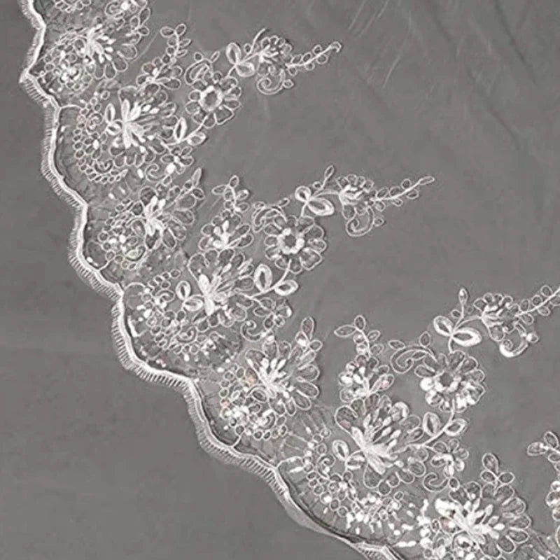 voile mariée blanc dentelle polyester clips métalliques classique bordure florale deux couches adultère femme
