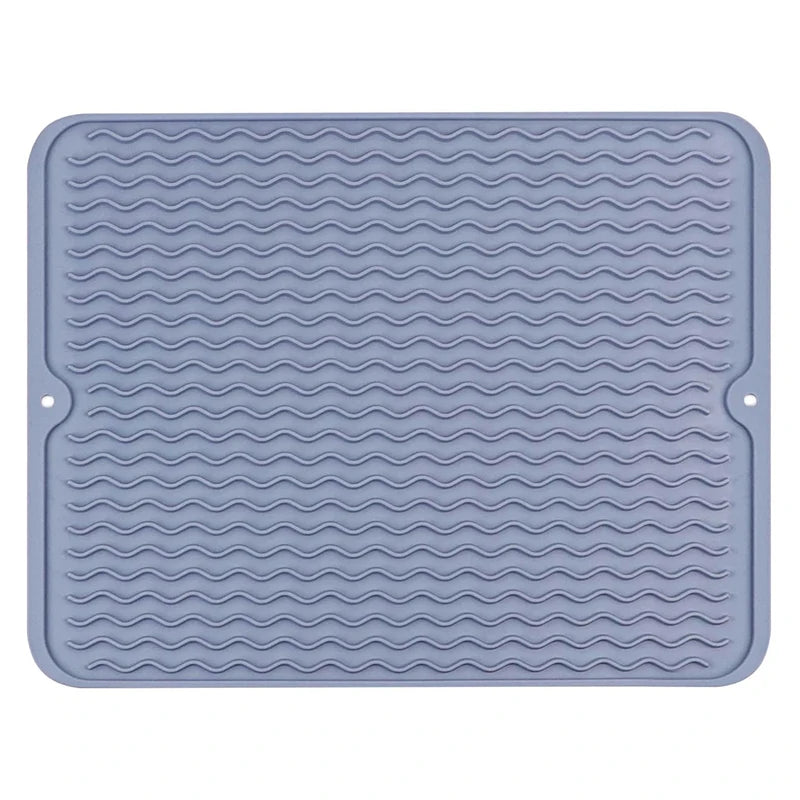 tapis séchage vaisselle silicone bleu rose rayures modernes assiettes couverts dimension 40x30cm