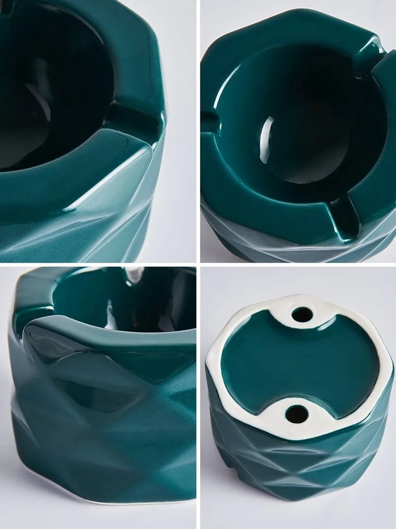 cendriers céramique blanc gris vert texture géométrique moderne portable salon chambrehôtel