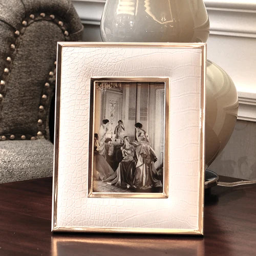 cadre photo simili cuir noir doré élégant decoration maison photo incluse classique métal alliage